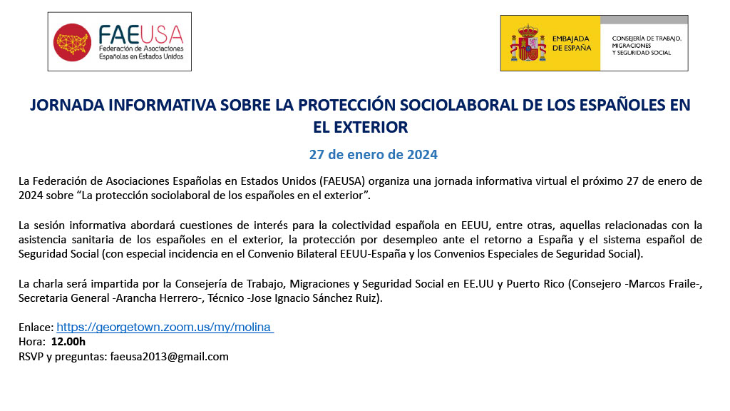 JORNADA INFORMATIVA SOBRE LA PROTECCIÓN SOCIOLABORAL DE LOS ESPAÑOLES EN EL EXTERIOR (Cambio de fecha)